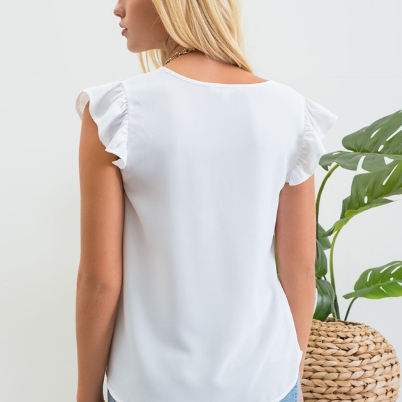 Split Neck Ruffle Sleeve Blouse - Picture 2 of 2